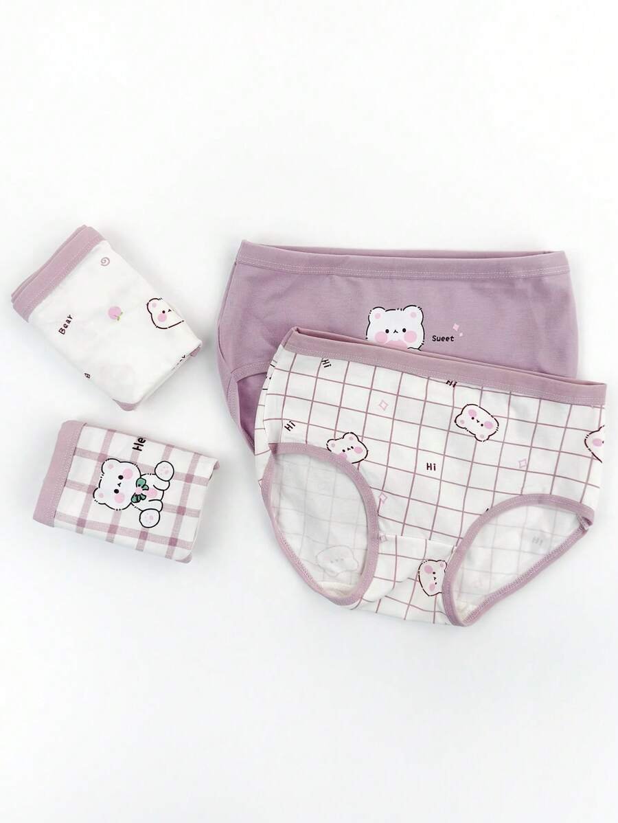 4 piezas Calzoncillos cómodos para niña joven con oso de dibujos animados - Imagen 2