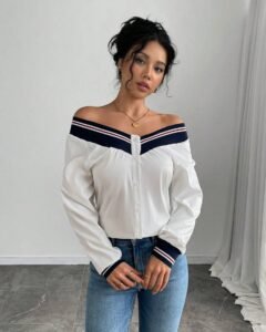 Blusa casual de mujer de manga larga con hombros descubiertos