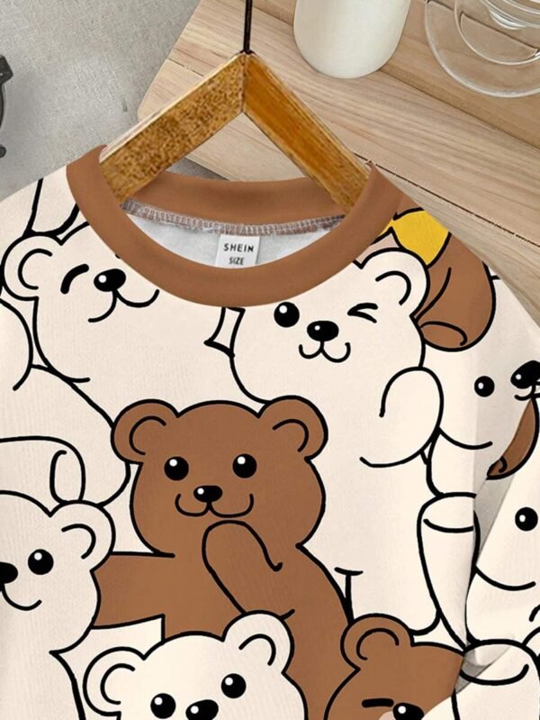 Suéter informal suelto de punto suave con gráfico de oso - Imagen 3