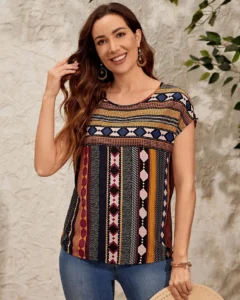 Blusa con estampado geométrico de manga murciélago