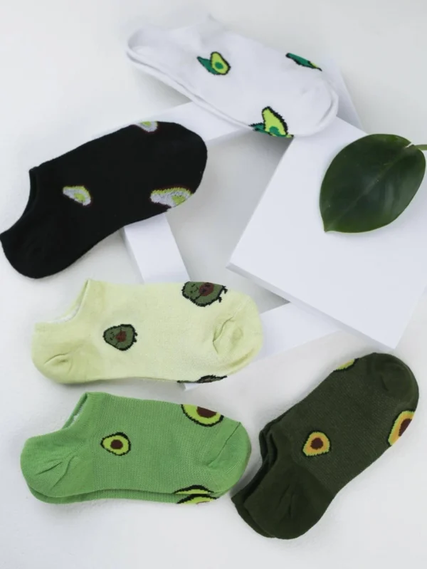5 pares Calcetines tobilleros con patrón de aguacate - Imagen 3