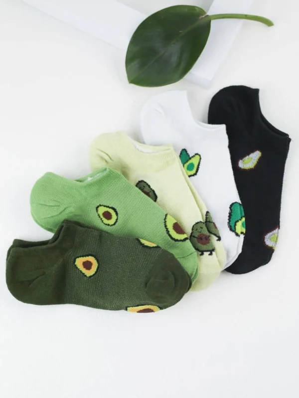 5 pares Calcetines tobilleros con patrón de aguacate