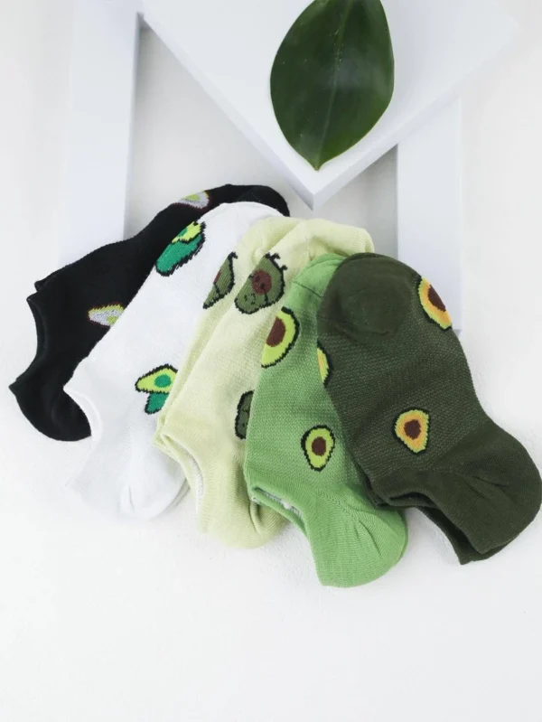 5 pares Calcetines tobilleros con patrón de aguacate - Imagen 2
