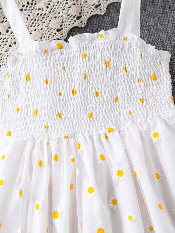 Vestido De Tirantes Con Panel De Volantes Superpuesto De Malla Bordada Floral - Imagen 3