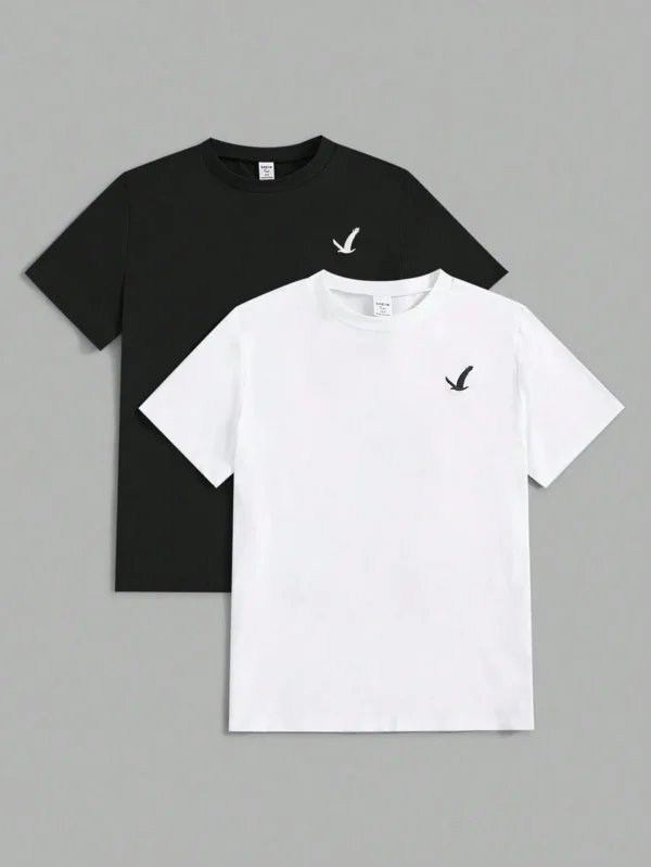 Camiseta de manga corta con bordado de pájaros