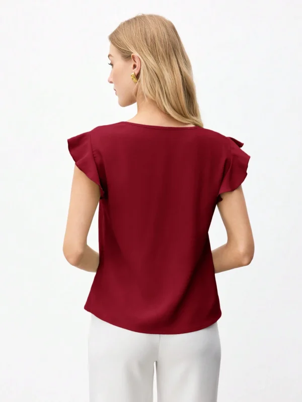Camisa Casual Decorada De Color Sólido Con Cuello En V - Imagen 2