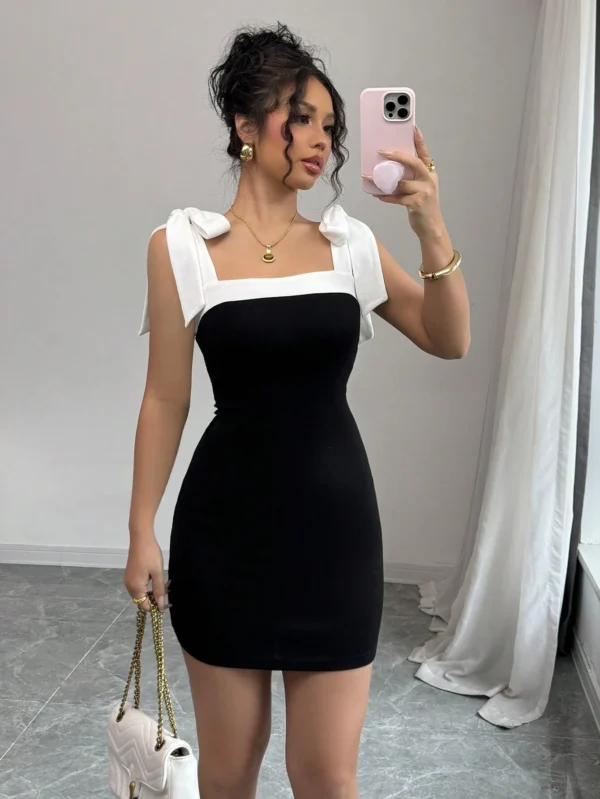 Vestido corto de camiseta elegante de fiesta con bloque de color
