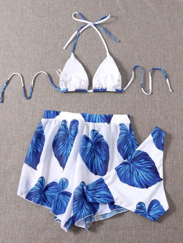 Conjunto de bikini de triángulo con estampado de hojas - Imagen 2
