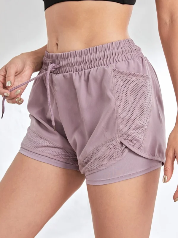 Pantalones cortos deportivos con cintura de cordón y bolsillo para teléfono - Imagen 3
