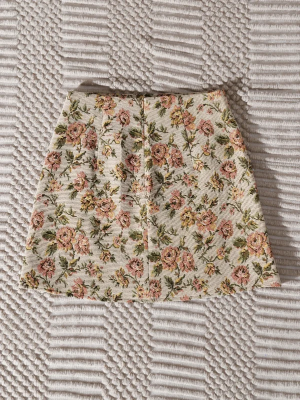 falda con estampado jacquard floral y bajo con abertura - Imagen 2
