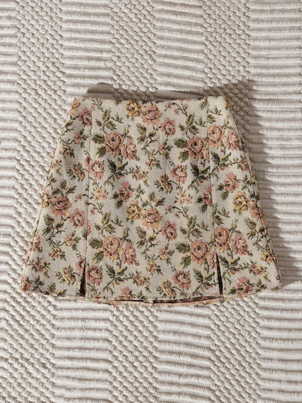 falda con estampado jacquard floral y bajo con abertura - Imagen 3