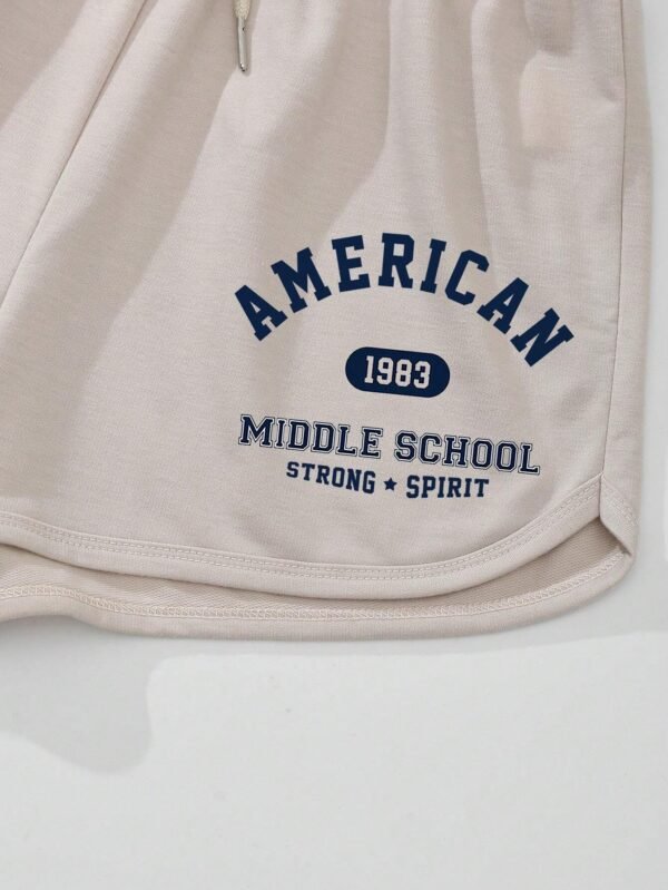 Shorts deportivos con estampado de letra de cintura con cordón - Imagen 3