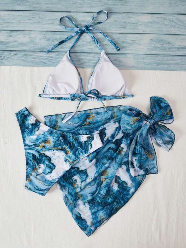 Bañador bikini triángulo halter con estampado de mármol - Imagen 2