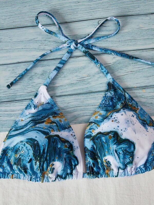 Bañador bikini triángulo halter con estampado de mármol - Imagen 3