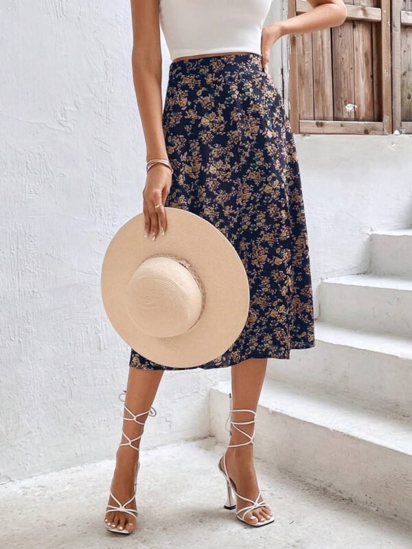 Falda con estampado floral de muslo con abertura - Imagen 3