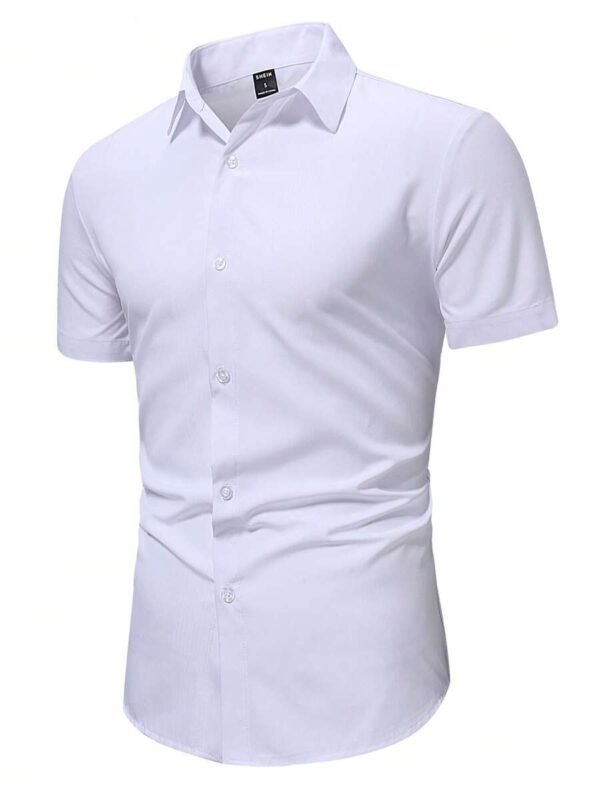 Camisa casual de vestir de manga corta y botones de color liso