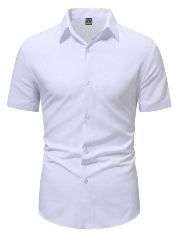 Camisa casual de vestir de manga corta y botones de color liso - Imagen 3