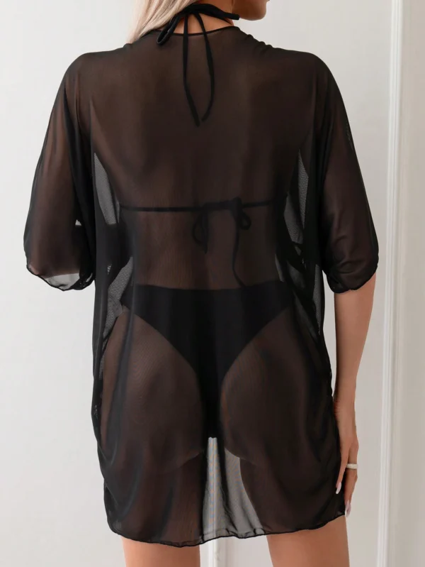 Cárdigan Kimono De Malla De Color Sólido - Imagen 2