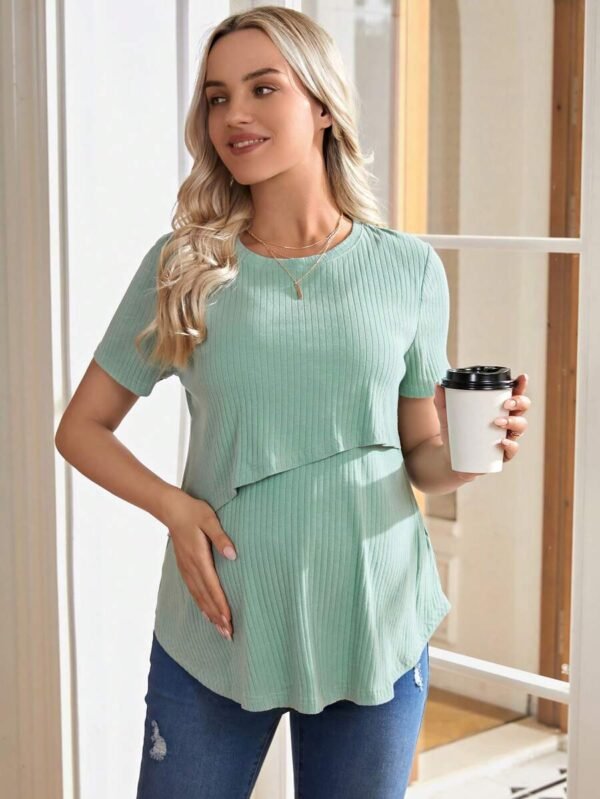 Camiseta Casual Acanalada De Color Sólido De Enfermería De Maternidad - Imagen 3
