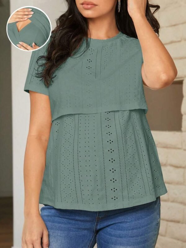 Camiseta superior de enfermería de maternidad para el hogar con cuello redondo sencillo