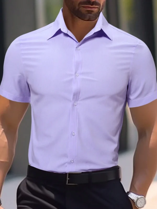 Camisa de manga corta con botones delanteros y cuello de solapa unicolor