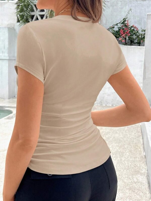 Camiseta de mujer embarazada de manga corta con cuello en V plisado - Imagen 2