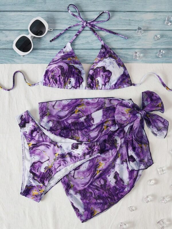 Bañador bikini triángulo halter con estampado de mármol
