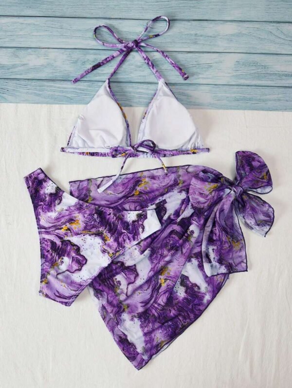 Bañador bikini triángulo halter con estampado de mármol - Imagen 2