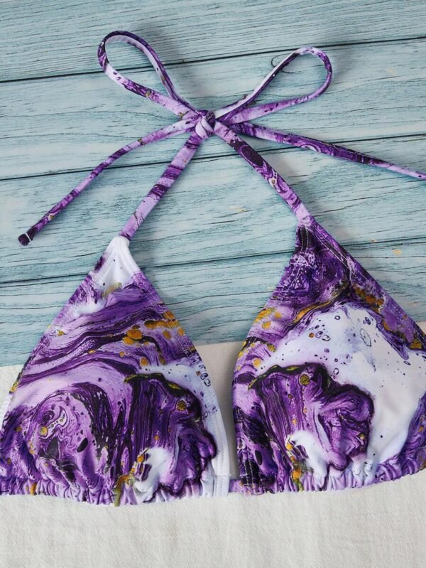 Bañador bikini triángulo halter con estampado de mármol - Imagen 3