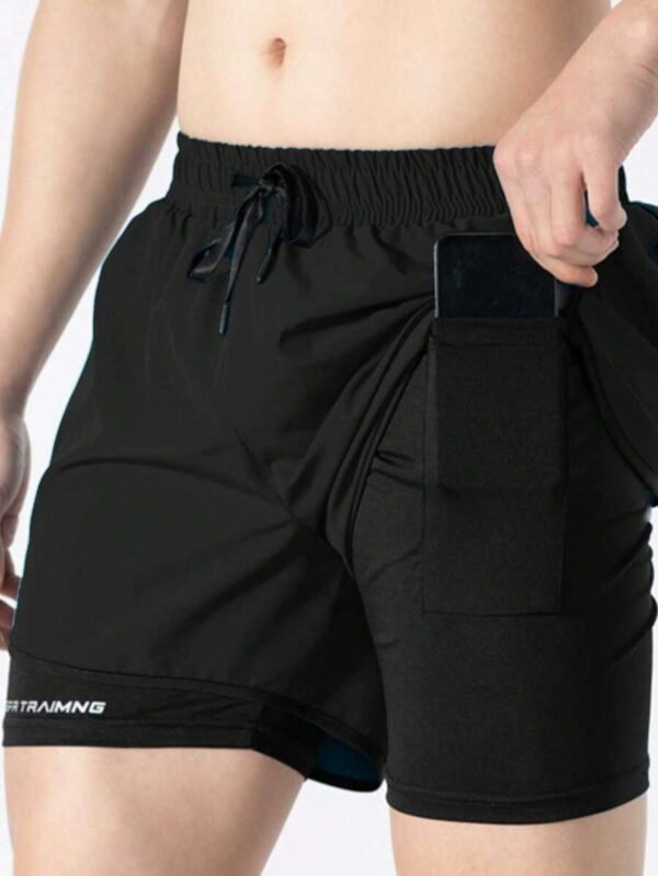 Pantalones cortos de hombre de un solo color 2 en 1 con bolsillos