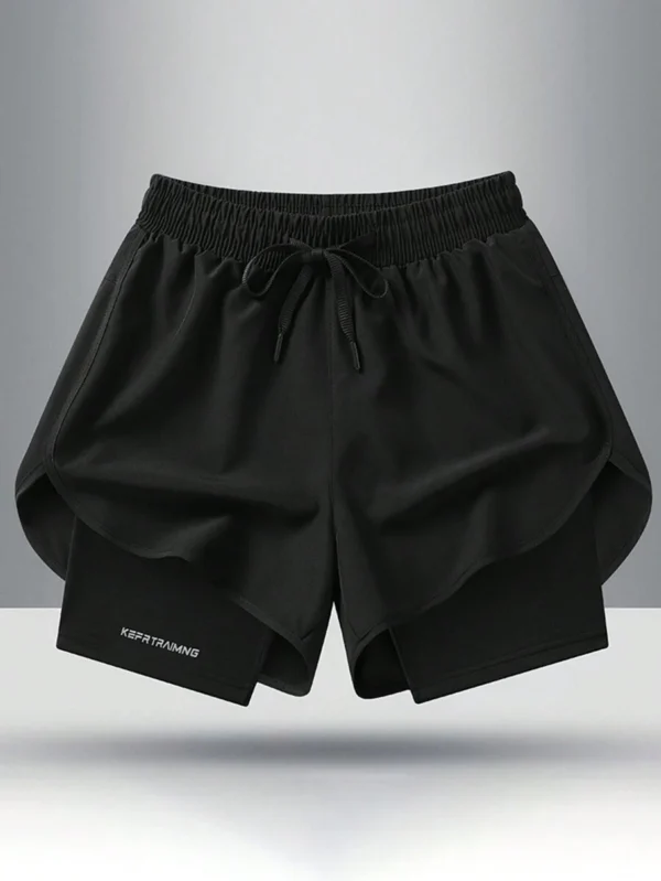 Pantalones cortos de hombre de un solo color 2 en 1 con bolsillos - Imagen 2