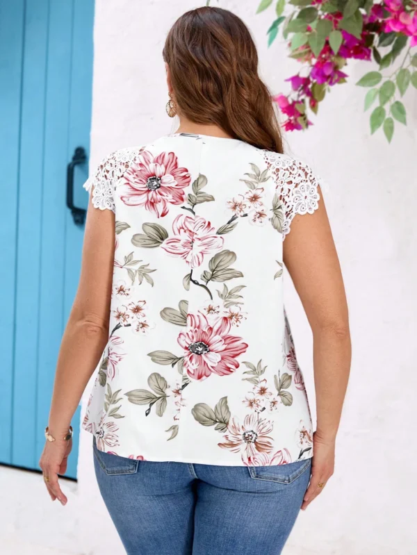 Camisa de mujer con estampado romántico de encaje y parche - Imagen 2