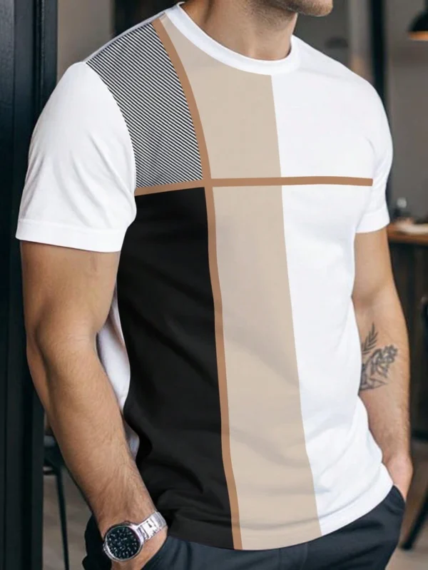 Camiseta casual de cuello redondo de manga corta con bloques de color