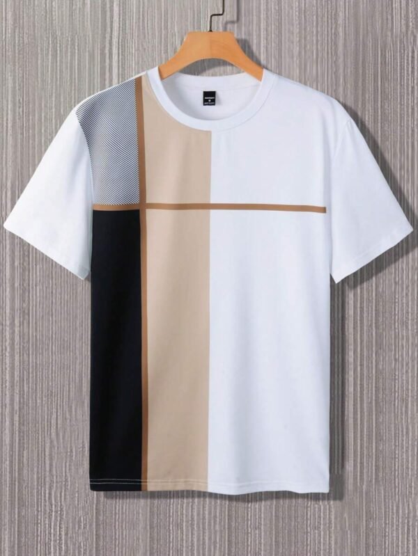 Camiseta casual de cuello redondo de manga corta con bloques de color - Imagen 3