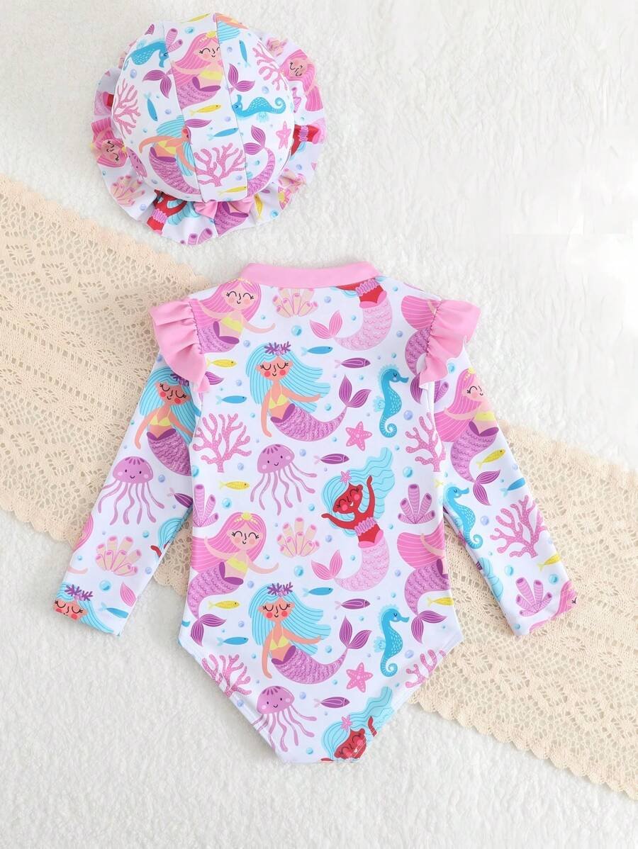 Traje de baño de una pieza con estampado de sirena de dibujos animados - Imagen 2