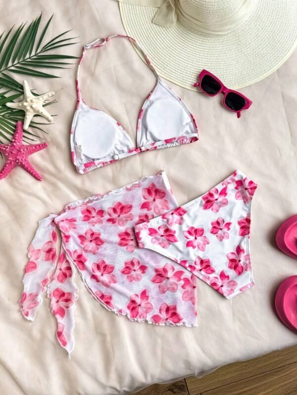 Conjunto de bikini de 3 piezas con estampado floral - Imagen 2