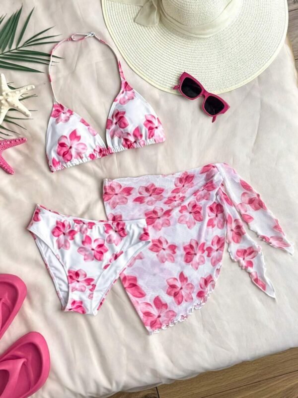 Conjunto de bikini de 3 piezas con estampado floral - Imagen 3