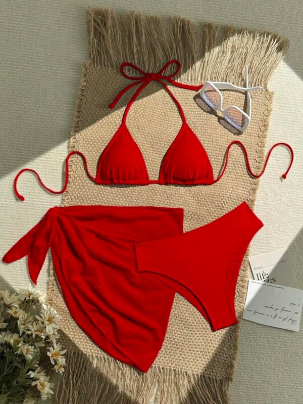 Conjunto de 3 piezas de traje de baño de bikini de unicolor y estilo sexy