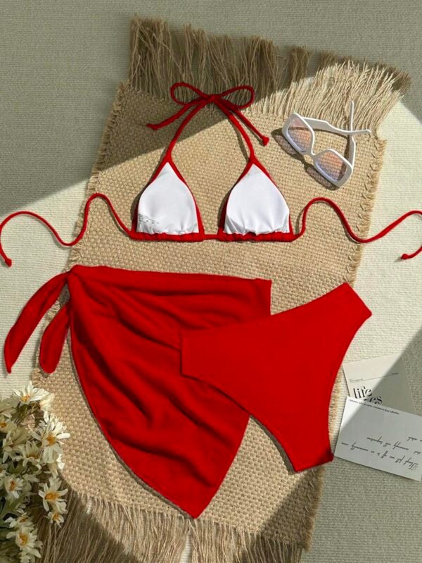 Conjunto de 3 piezas de traje de baño de bikini de unicolor y estilo sexy - Imagen 2