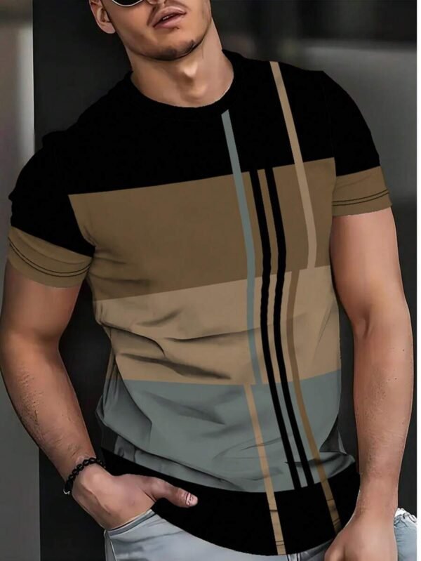 Camiseta informal de cuello redondo de poliéster con rayas 3D