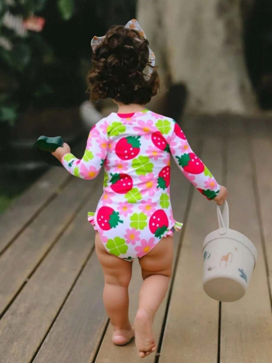 Traje de baño una pieza para bebas con estampados aleatorios y volantes - Imagen 2
