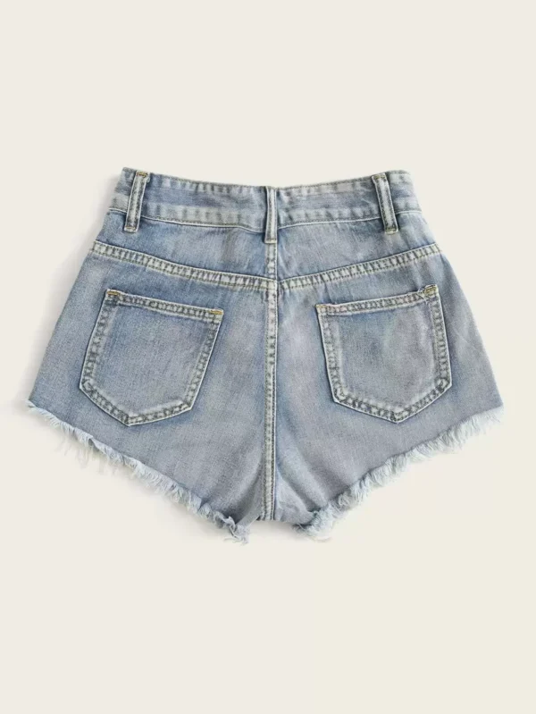 Shorts mezclilla rotos bajo crudo - Imagen 2