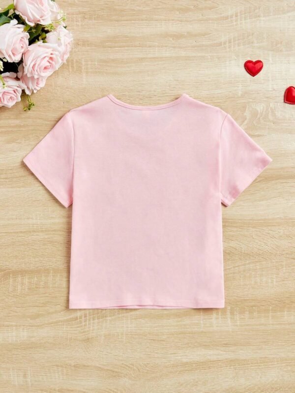 Camiseta Casual De Manga Corta Con Detalle De Corazón Con Lentejuelas - Imagen 2