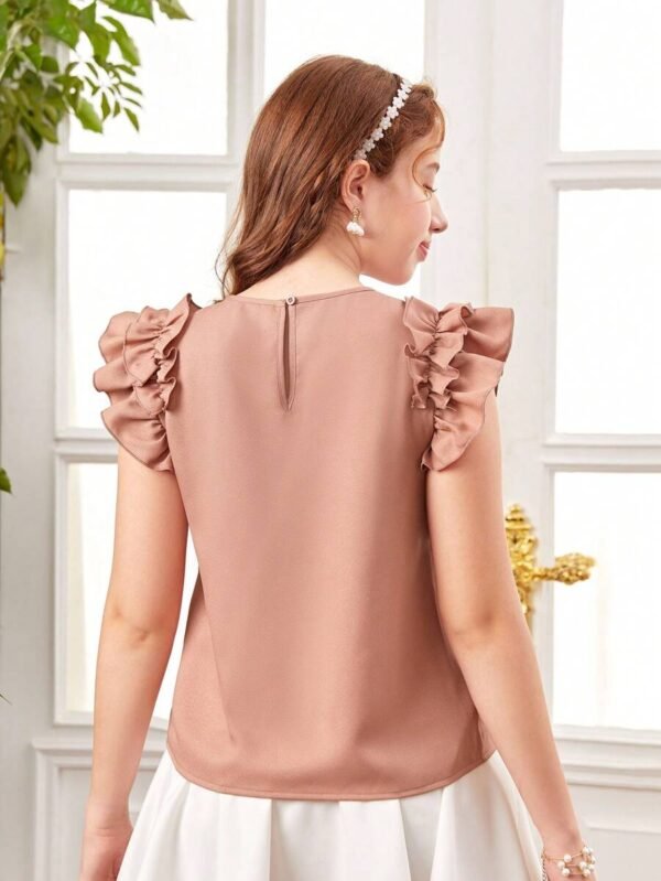 Blusa Casual De Cuello Redondo Con Adornos De Volante Tejido - Imagen 2