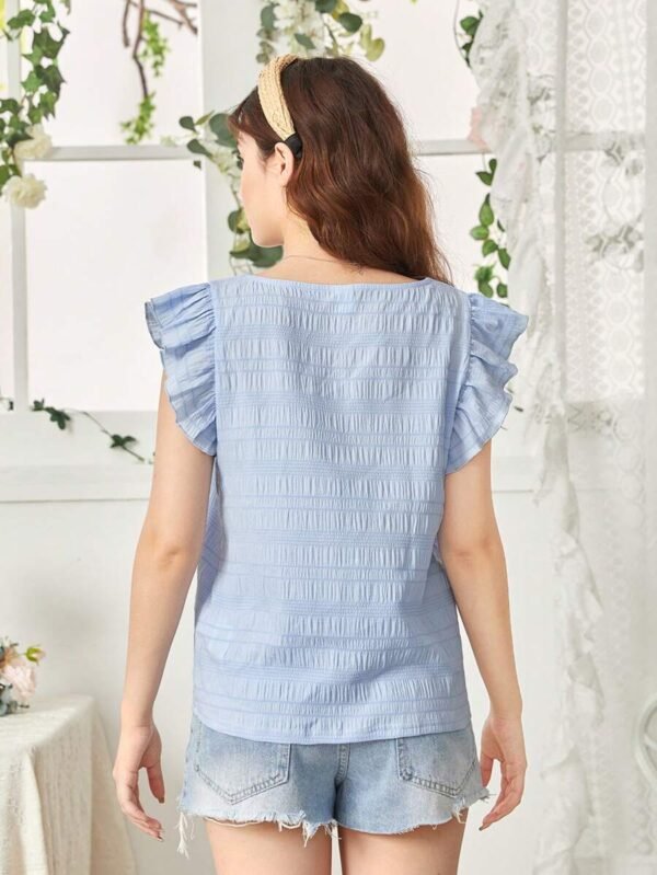 Camisa informal de manga corta con cuello cuadrado y textura tejida - Imagen 2