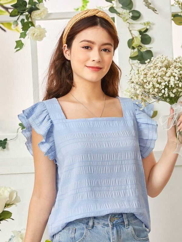Camisa informal de manga corta con cuello cuadrado y textura tejida - Imagen 3