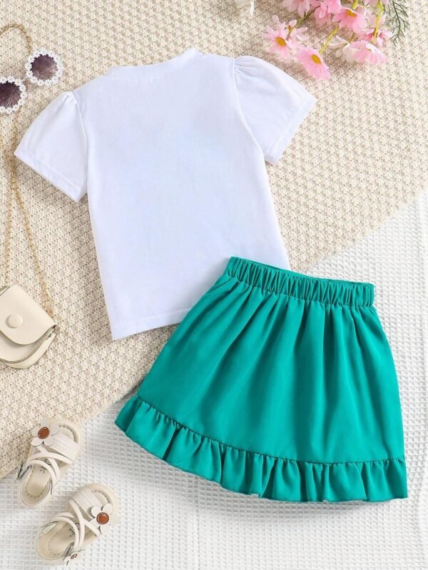 Conjunto de dos piezas para niña joven con un cinturón y estampado de moda - Imagen 2
