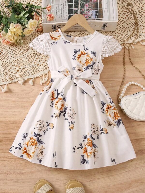 Vestido Informal Estampado Y De Encaje De Parche