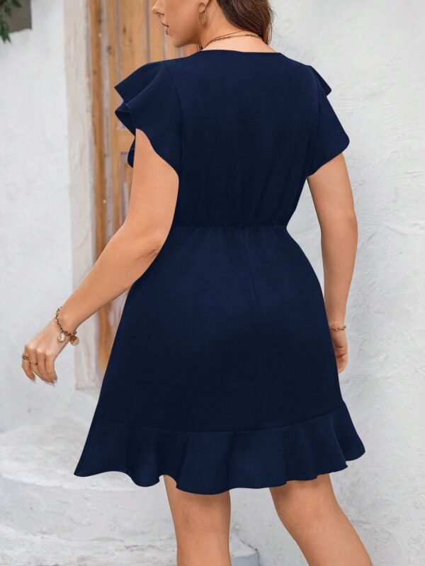 Vestido casual de verano de talla grande de unicolor con volantes - Imagen 2