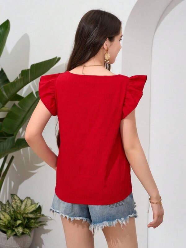Camisa informal de manga corta con cuello cuadrado y textura tejida - Imagen 2